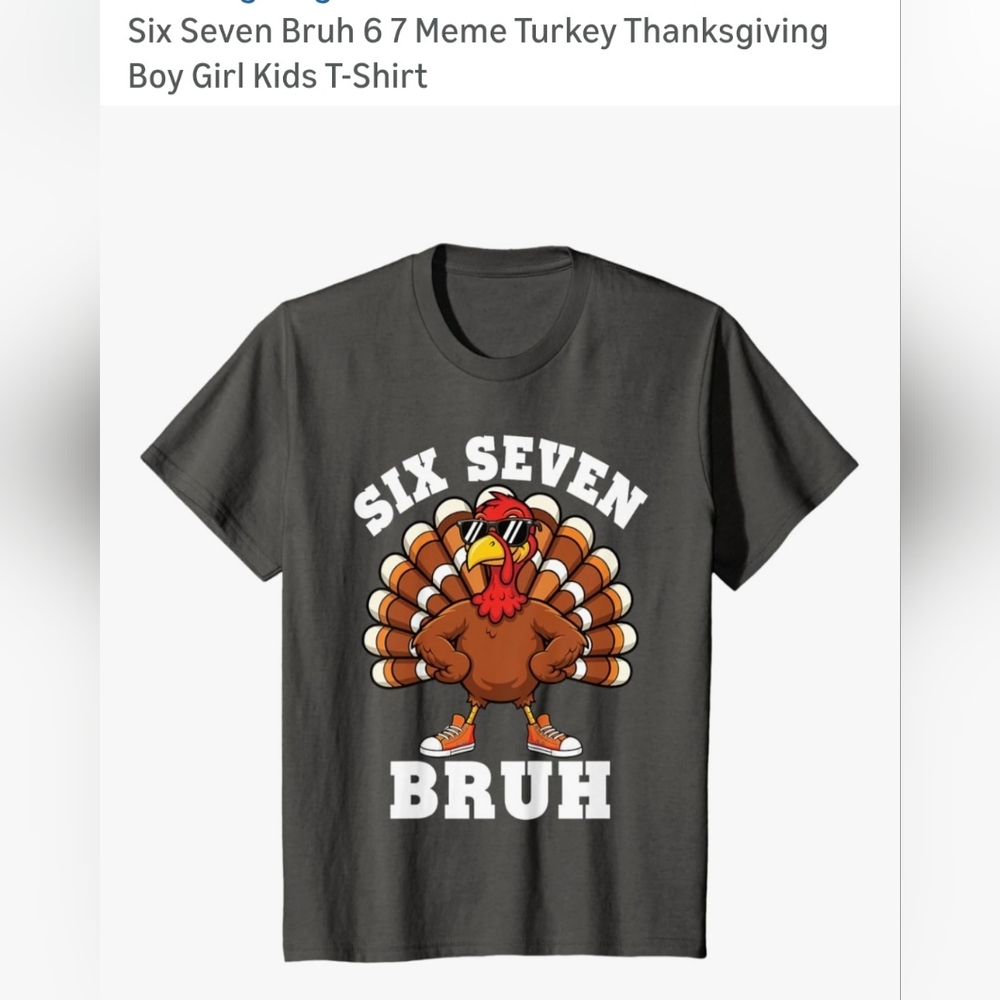 Six Seven Bruh Kids Thanksgiving Turkey T-Shirt - Black M-23
